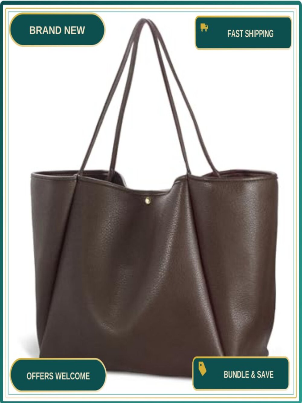 Oversize PU Leather Tote Weekender Bag Shopper Handbag Travel Purse